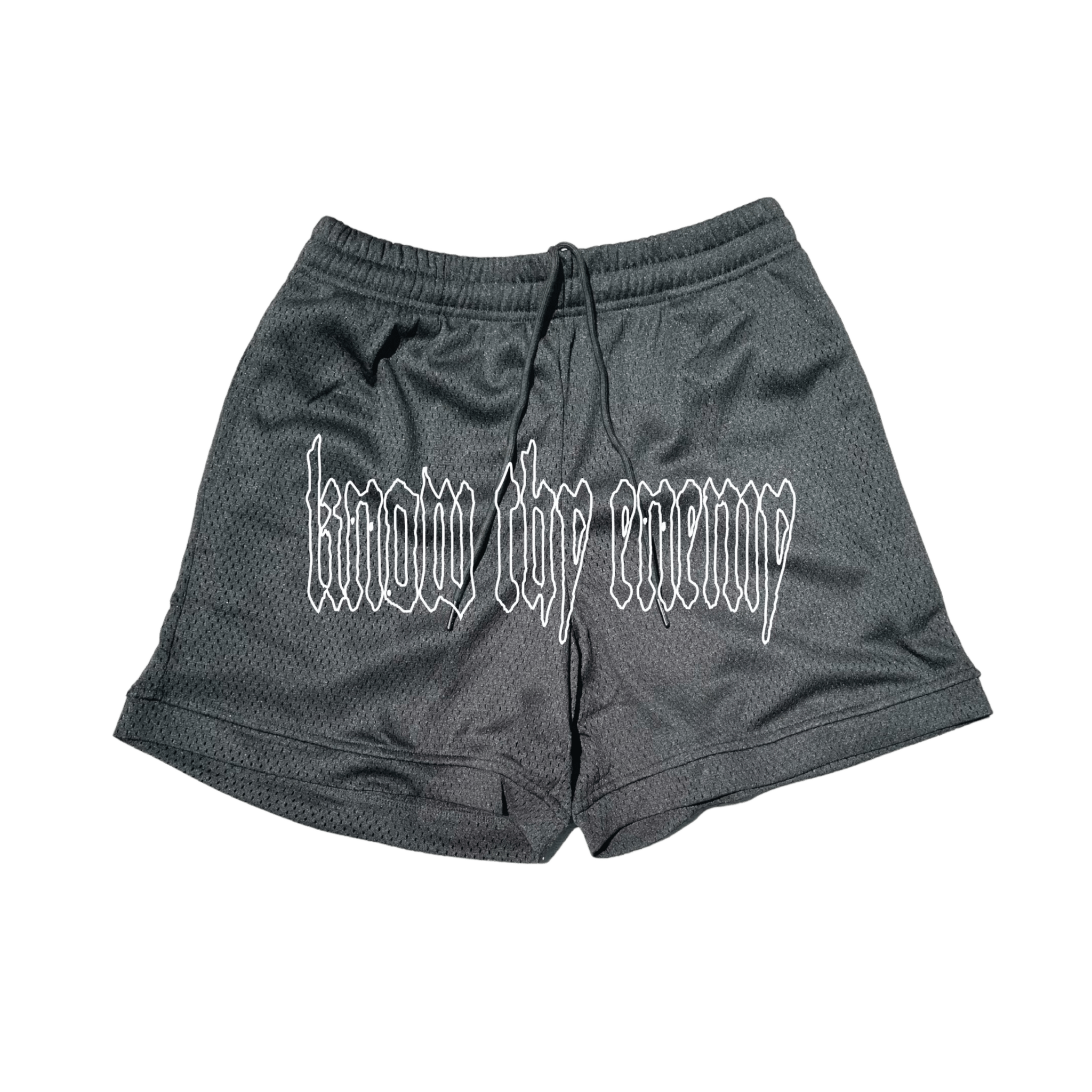 KNOW THY ENEMY CENTER OUTLINE MESH SHORTS - EVERYONE ISNT LOYAL - #everyoneisntloyal#